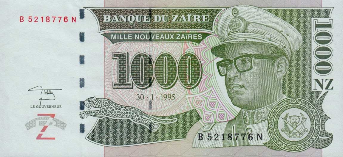 Front of Zaire p66a: 1000 Nouveau Zaires from 1995