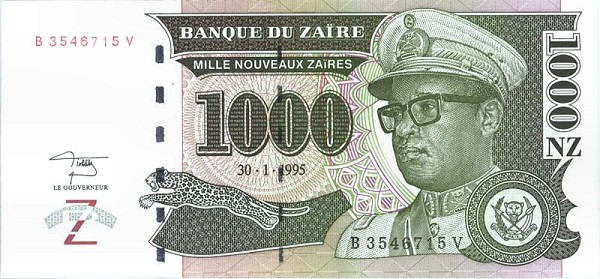 Front of Zaire p67: 1000 Nouveau Zaires from 1995