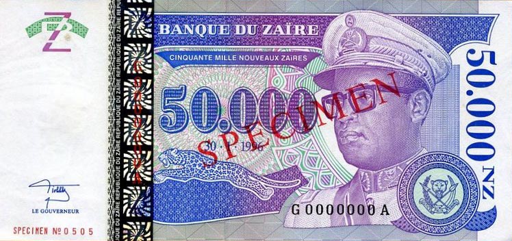 Front of Zaire p74s: 50000 Nouveau Zaires from 1996