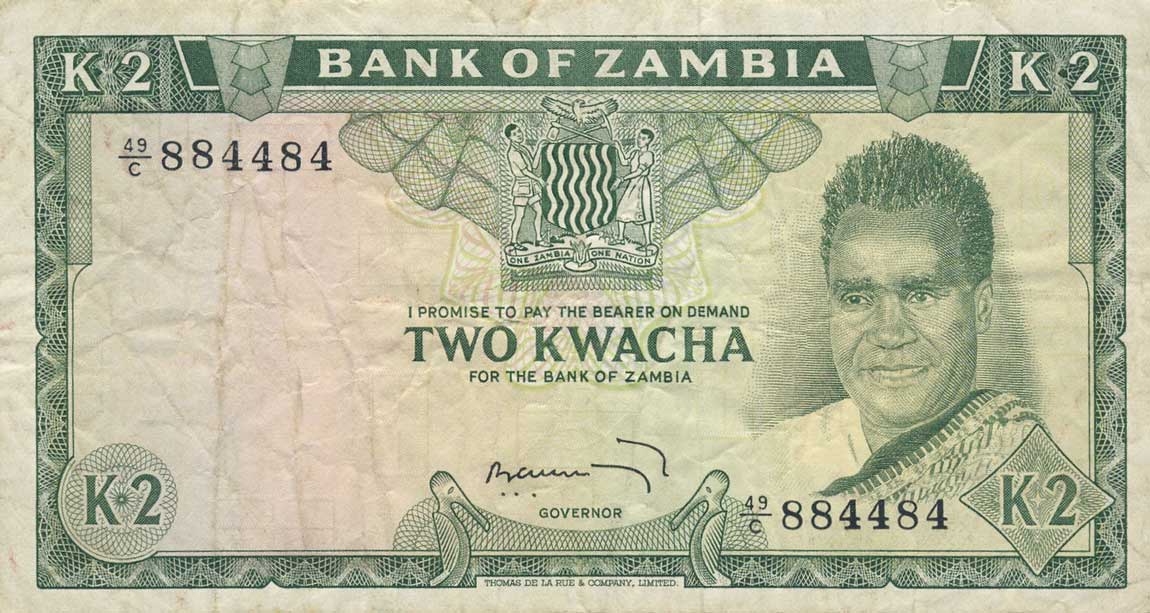 Front of Zambia p11c: 2 Kwacha from 1969