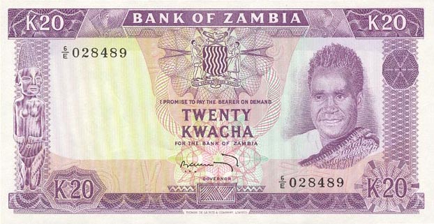 Front of Zambia p13c: 20 Kwacha from 1969