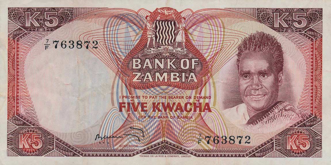 Front of Zambia p15a: 5 Kwacha from 1973