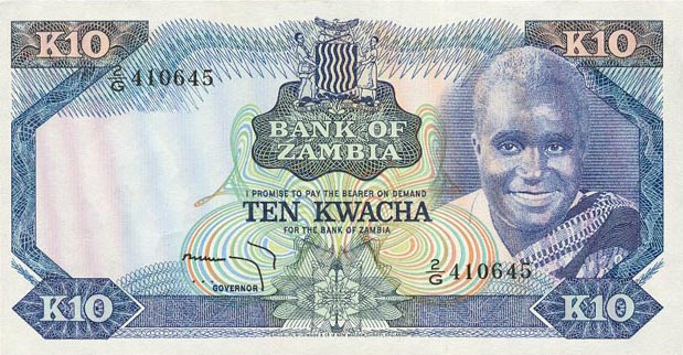 Front of Zambia p17a: 10 Kwacha from 1974