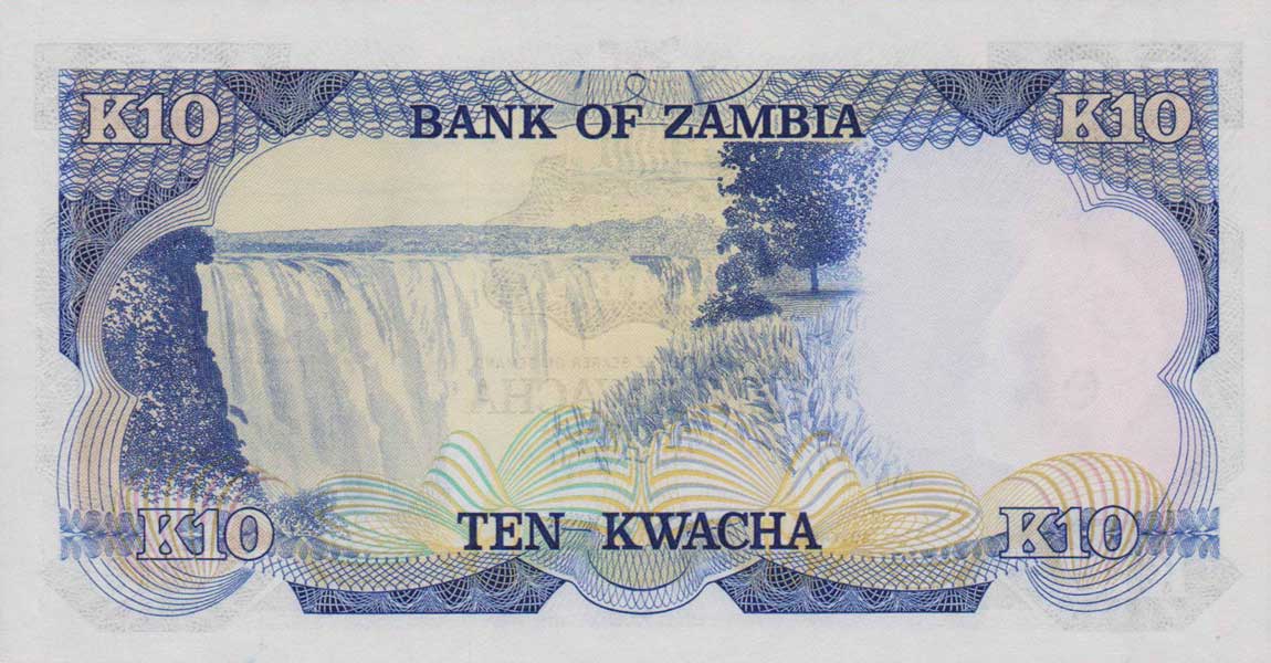 Back of Zambia p17p: 10 Kwacha from 1974