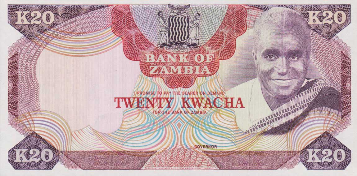 Front of Zambia p18p: 20 Kwacha from 1974