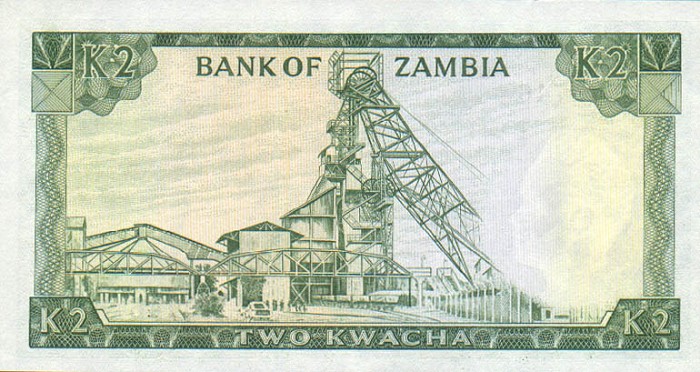 Back of Zambia p20a: 2 Kwacha from 1974