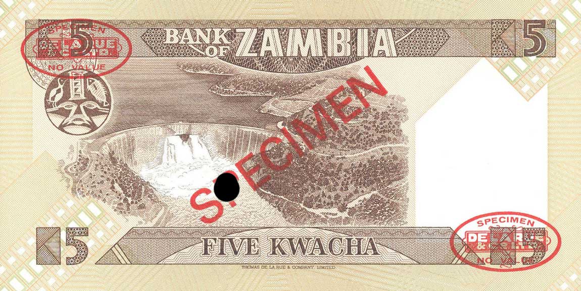 Back of Zambia p25s: 5 Kwacha from 1980