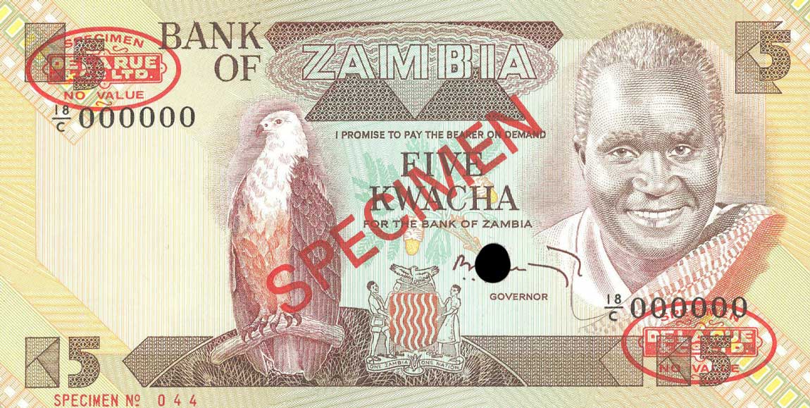Front of Zambia p25s: 5 Kwacha from 1980