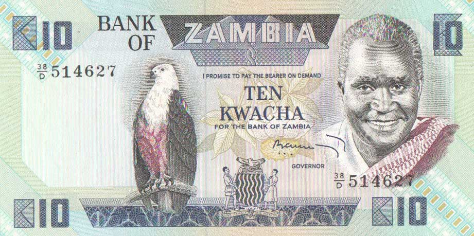 Front of Zambia p26c: 10 Kwacha from 1980