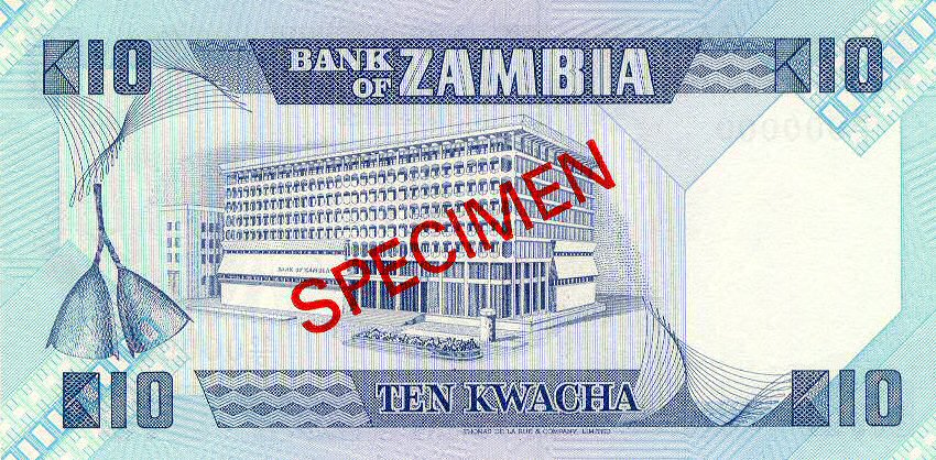 Back of Zambia p26s: 10 Kwacha from 1980