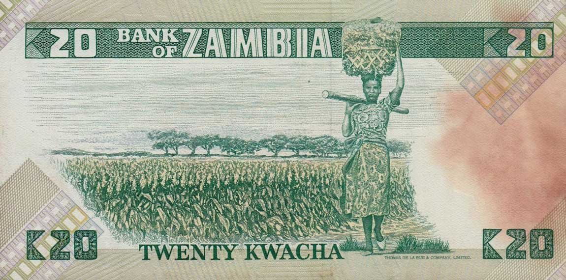 Back of Zambia p27b: 20 Kwacha from 1980