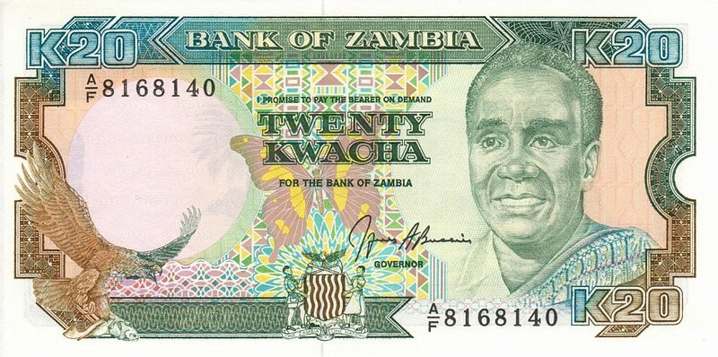 Front of Zambia p32b: 20 Kwacha from 1989