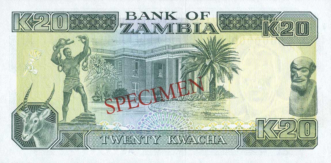 Back of Zambia p32s: 20 Kwacha from 1989