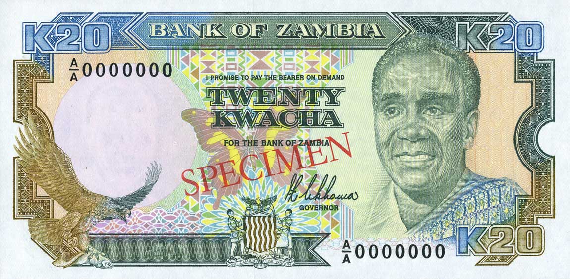 Front of Zambia p32s: 20 Kwacha from 1989