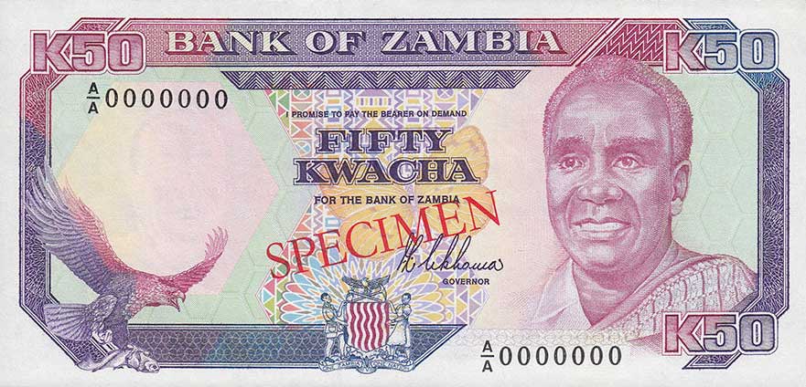 Front of Zambia p33s: 50 Kwacha from 1989