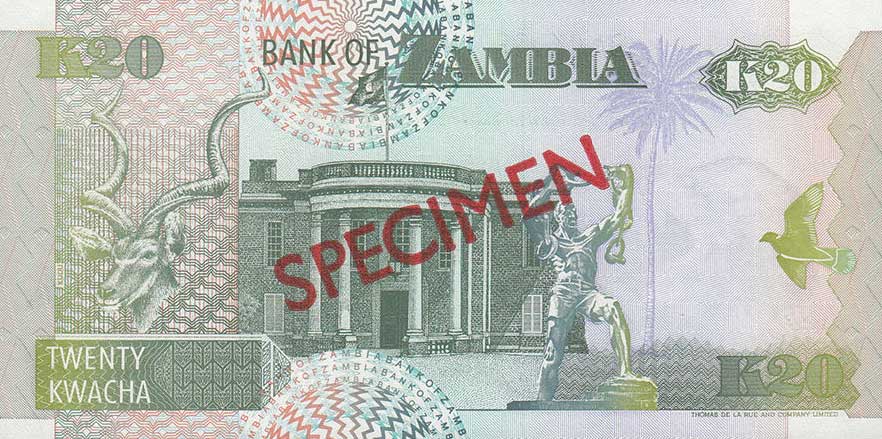 Back of Zambia p36s: 20 Kwacha from 1992