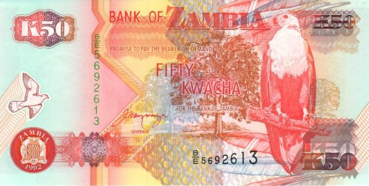 Front of Zambia p37b: 50 Kwacha from 1992