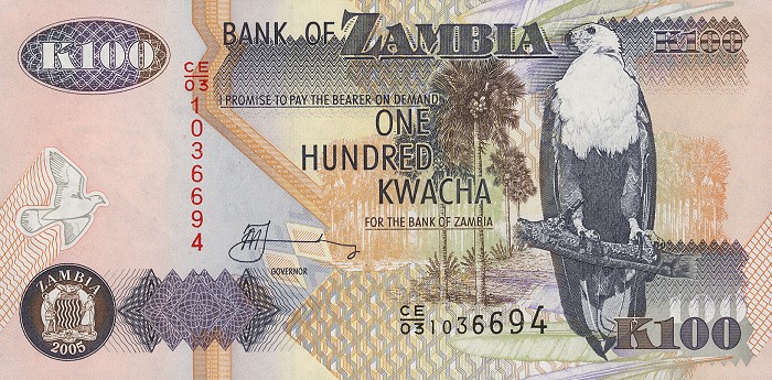 Front of Zambia p38e: 100 Kwacha from 2005