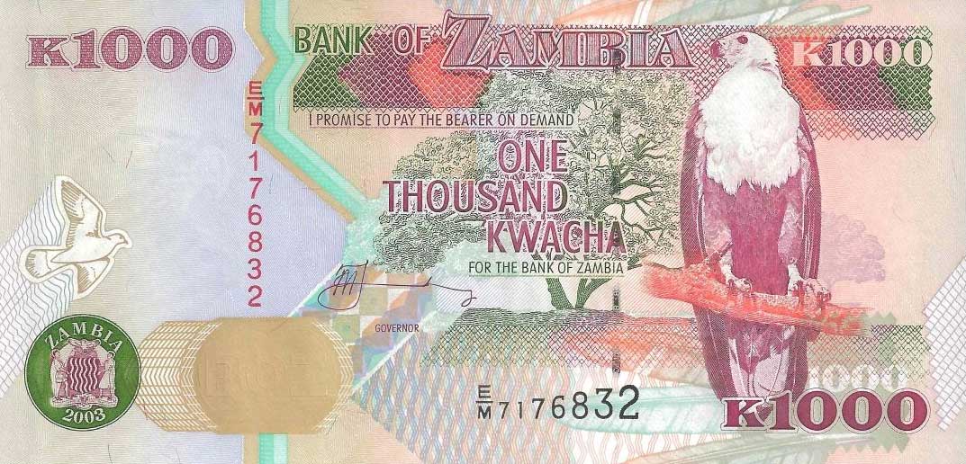Front of Zambia p40c: 1000 Kwacha from 2003