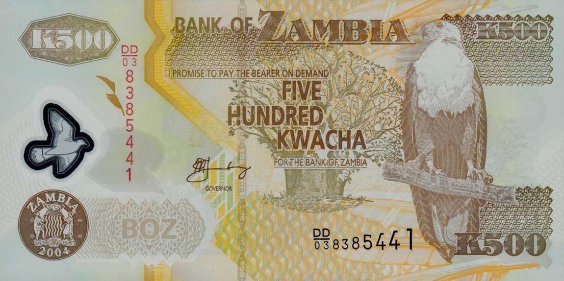 Front of Zambia p43c: 500 Kwacha from 2004