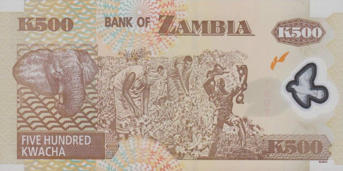 Back of Zambia p43f: 500 Kwacha from 2008