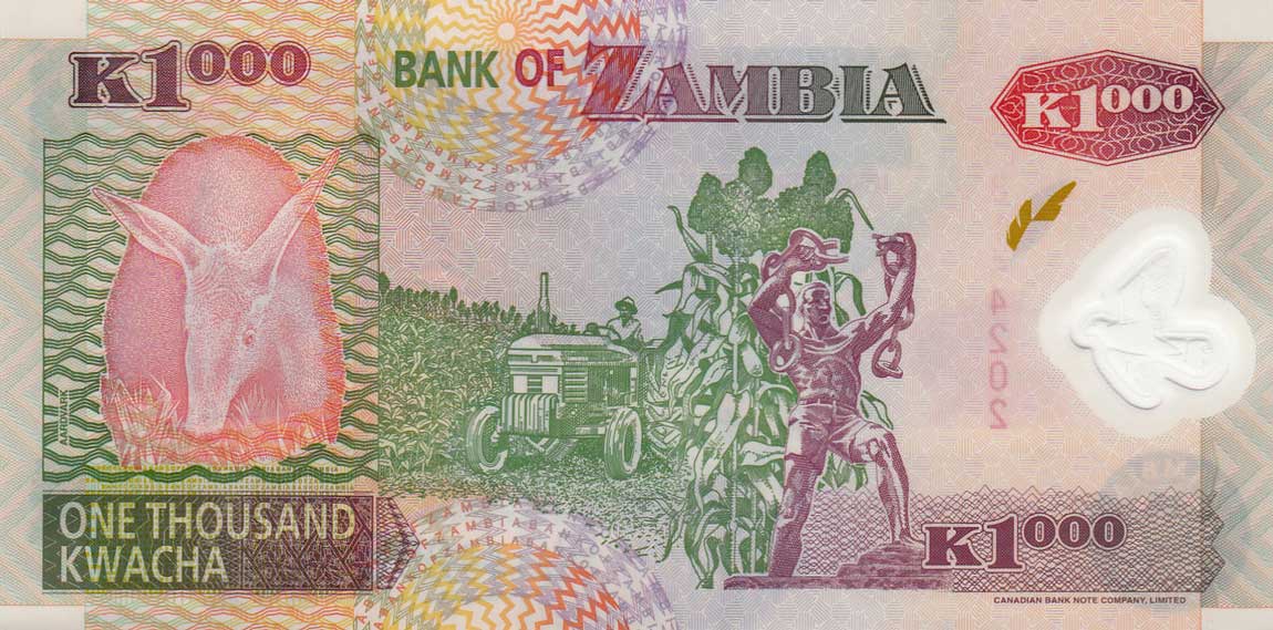 Back of Zambia p44d: 1000 Kwacha from 2005