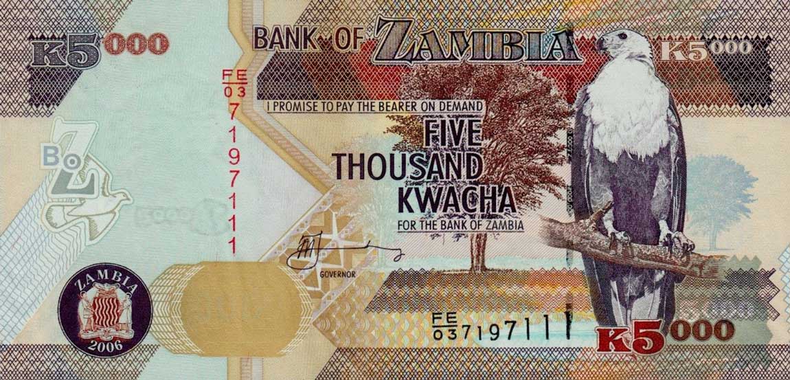 Front of Zambia p45c: 5000 Kwacha from 2006