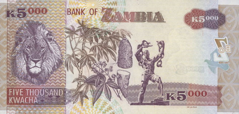Back of Zambia p45f: 5000 Kwacha from 2010