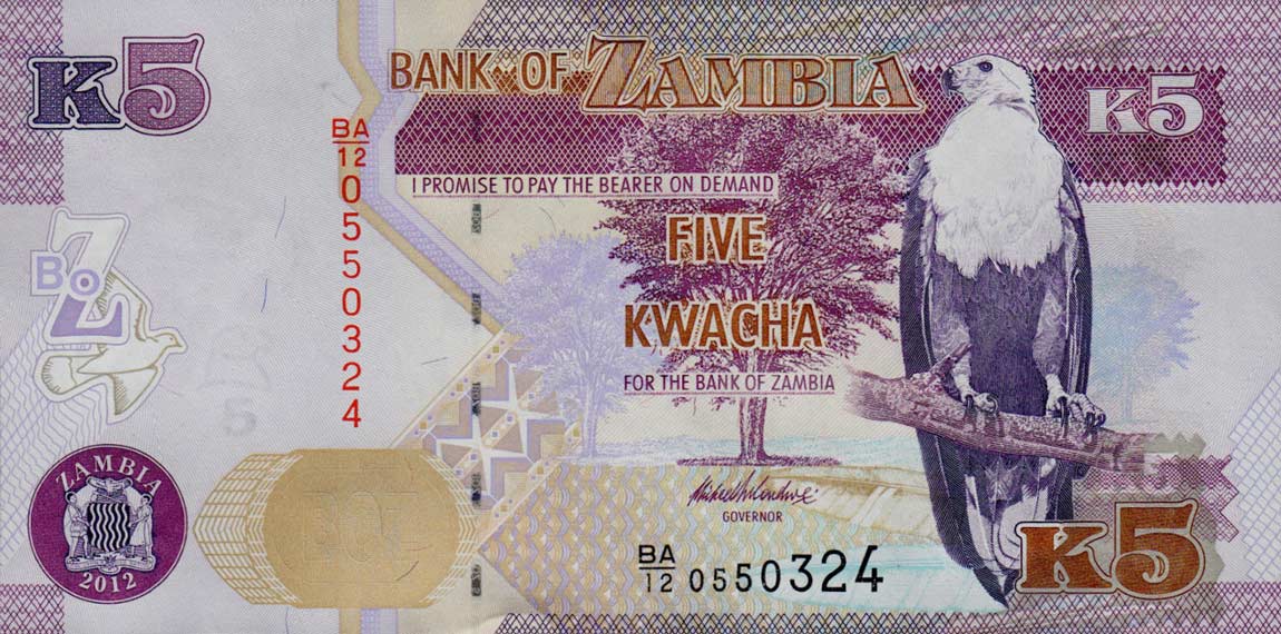 Front of Zambia p50a: 5 Kwacha from 2012