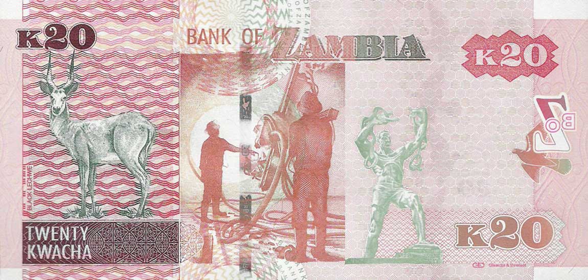 Back of Zambia p52c: 20 Kwacha from 2014