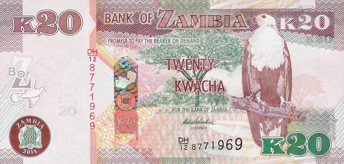 Front of Zambia p52c: 20 Kwacha from 2014