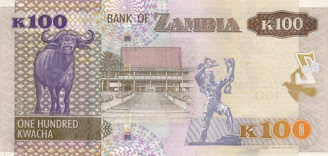 Back of Zambia p54a: 100 Kwacha from 2012