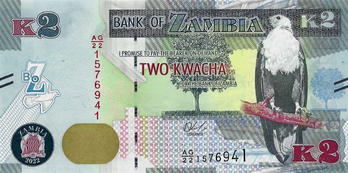 Front of Zambia p56d: 2 Kwacha from 2022