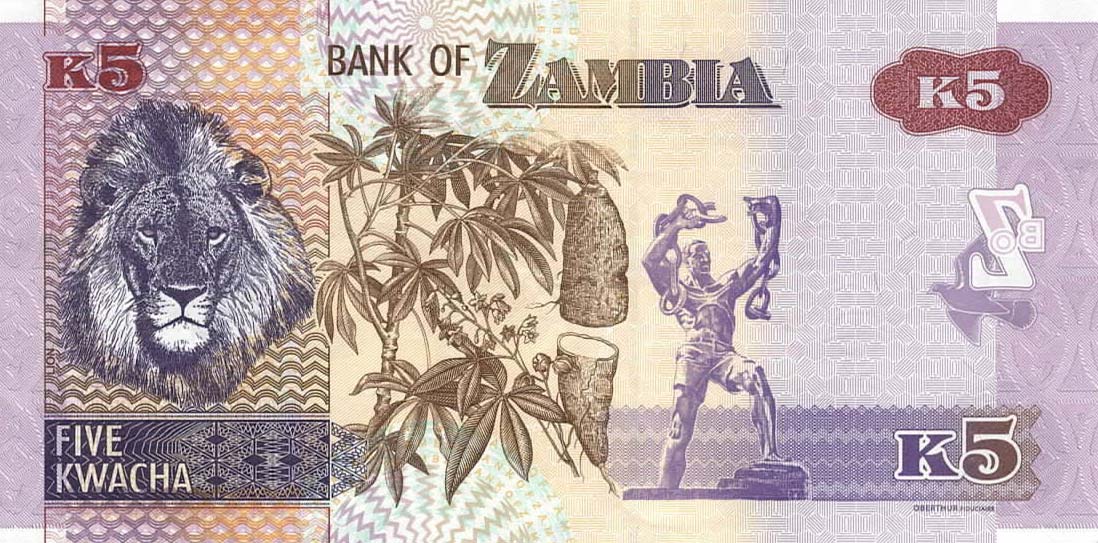 Back of Zambia p57b: 5 Kwacha from 2018