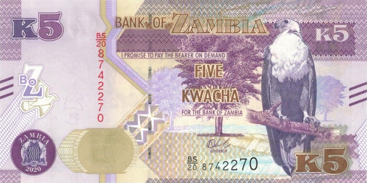 Front of Zambia p57c: 5 Kwacha from 2020