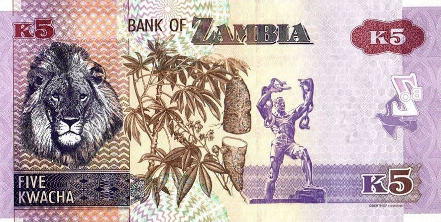 Back of Zambia p57d: 5 Kwacha from 2021