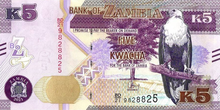 Front of Zambia p57d: 5 Kwacha from 2021