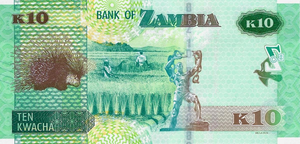 Back of Zambia p58d: 10 Kwacha from 2022