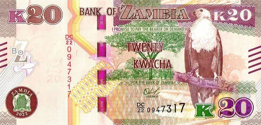 Front of Zambia p59d: 20 Kwacha from 2022