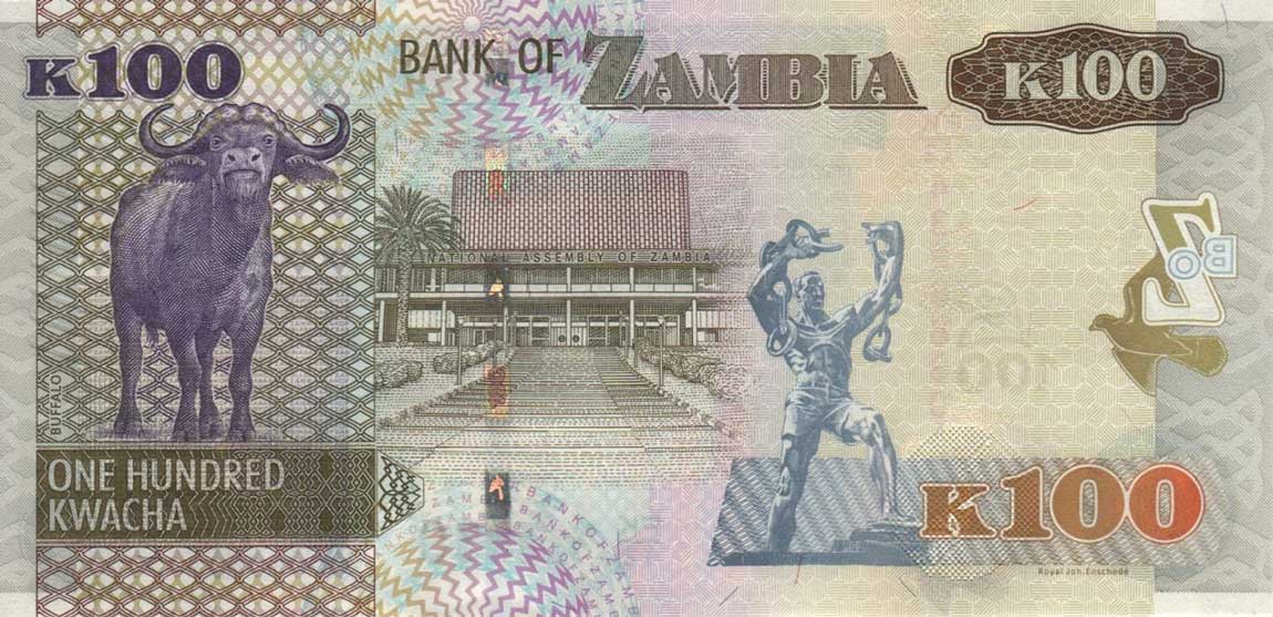 Back of Zambia p61a: 100 Kwacha from 2015