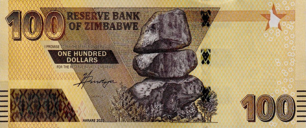 Back of Zimbabwe p106b: 100 Dollars from 2023