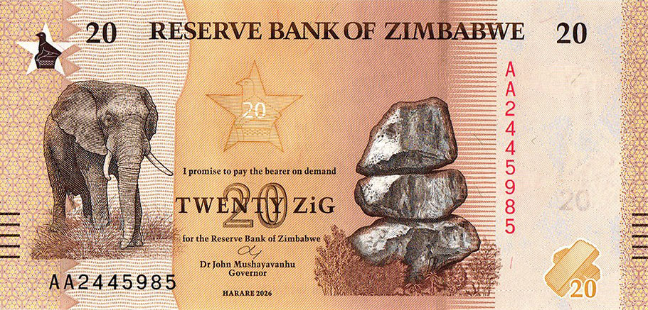 Front of Zimbabwe p113: 20 ZiG from 2026