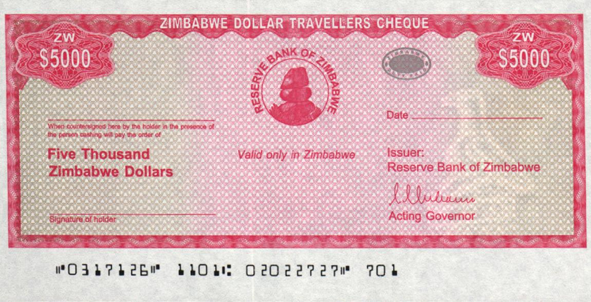 Front of Zimbabwe p16: 5000 Dollars from 2003