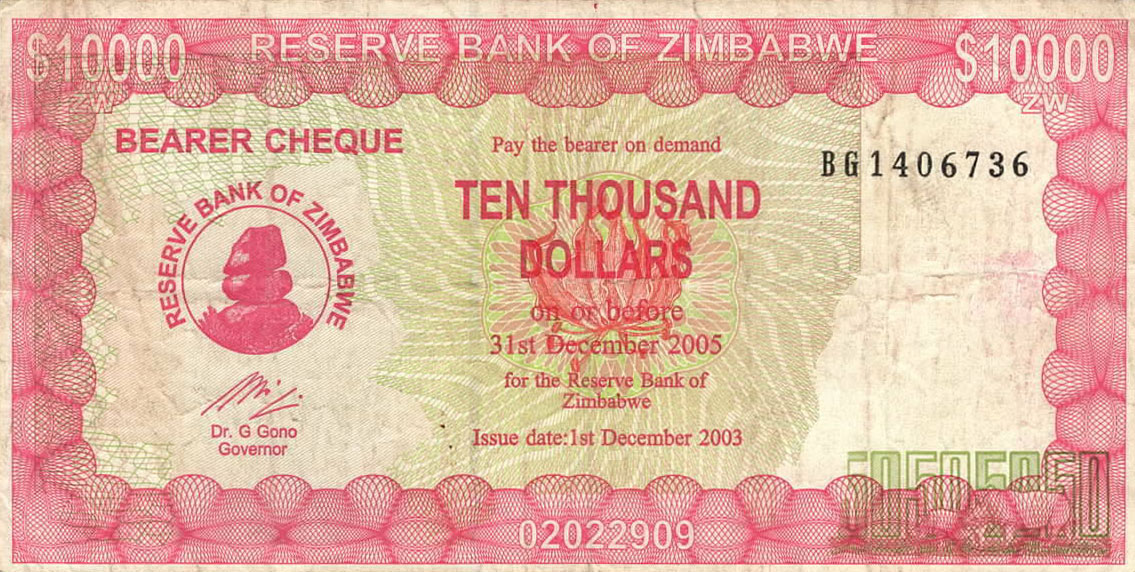 Front of Zimbabwe p22e: 10000 Dollars from 2005