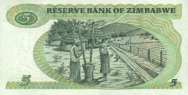 Back of Zimbabwe p2c: 5 Dollars from 1983