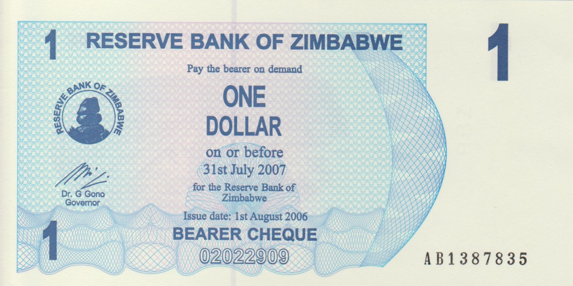 Front of Zimbabwe p37: 1 Dollar from 2006