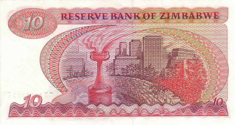 Back of Zimbabwe p3b: 10 Dollars from 1982