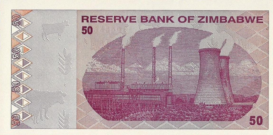 Back of Zimbabwe p41: 50 Dollars from 2006