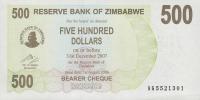 Gallery image for Zimbabwe p43: 500 Dollars from 2006