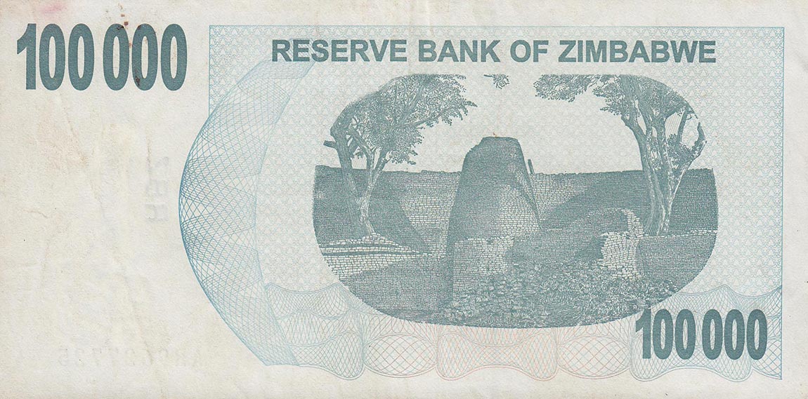 Back of Zimbabwe p48b: 100000 Dollars from 2006